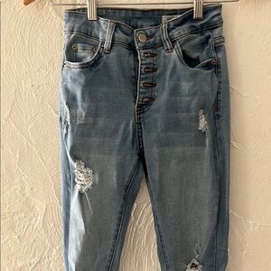 Blue High Rise Distressed Denim Jeans